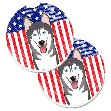 Carolines Treasures American Flag and Alaskan Malamute Set of 2 Cup Holder Car Coaster BB2148CARC